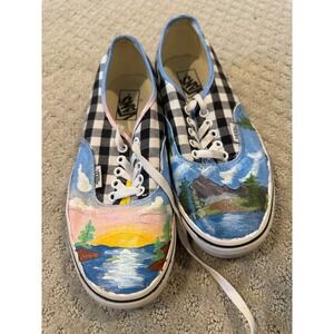 Vans Authentic Custom Hand Painted Landscape Gingham Checkered Sneakers‎
